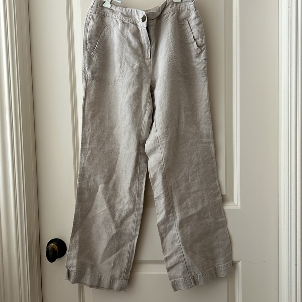 Chico’s wide leg 100% linen zip pants elastic back waist pockets size 00 (XXS)